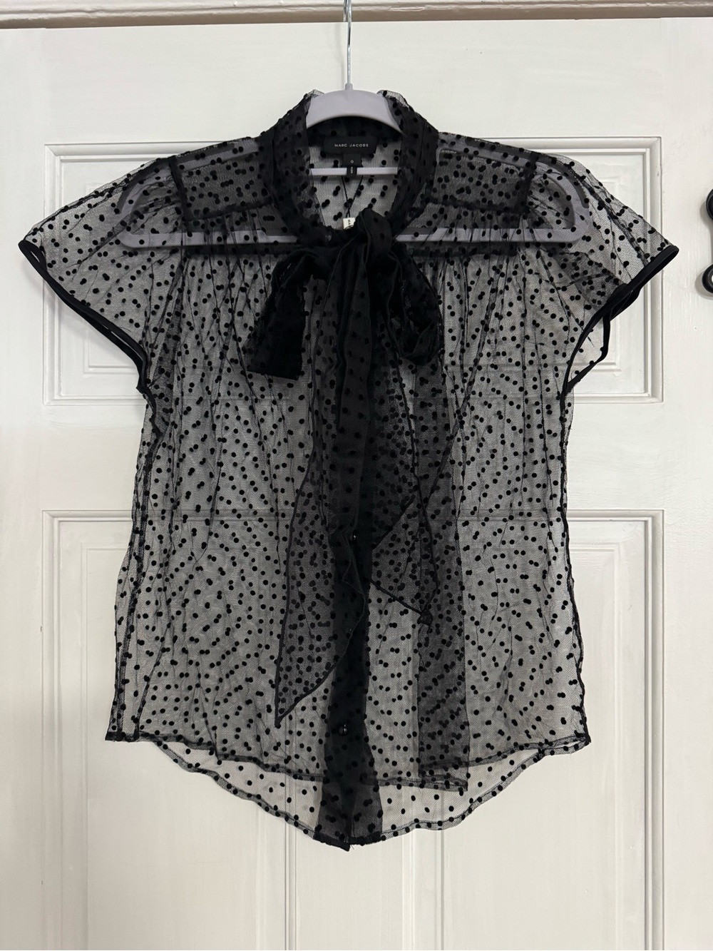 Marc Jacobs Sheer Polka Dot Mesh Tie Blouse Top Black Size 0